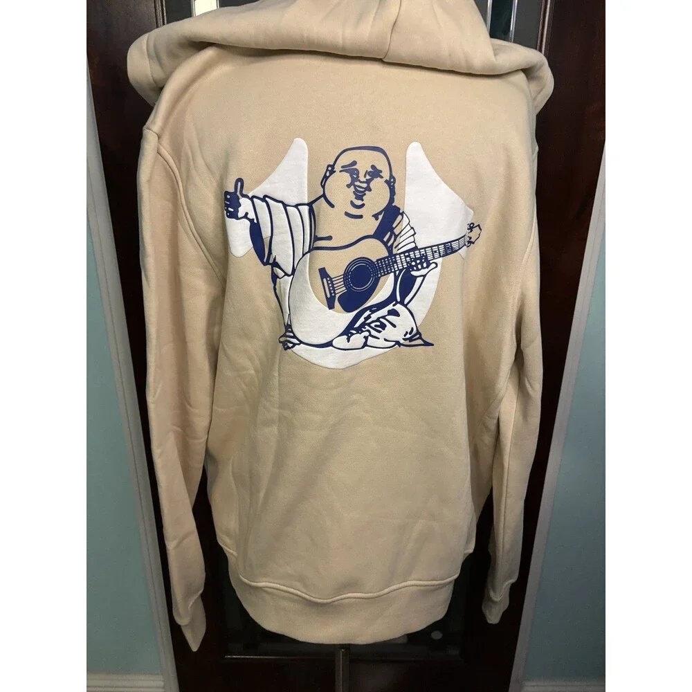 New True Religion Overlap Buddha Zip Hoodie Fog/Beige Color Size L Retail $119